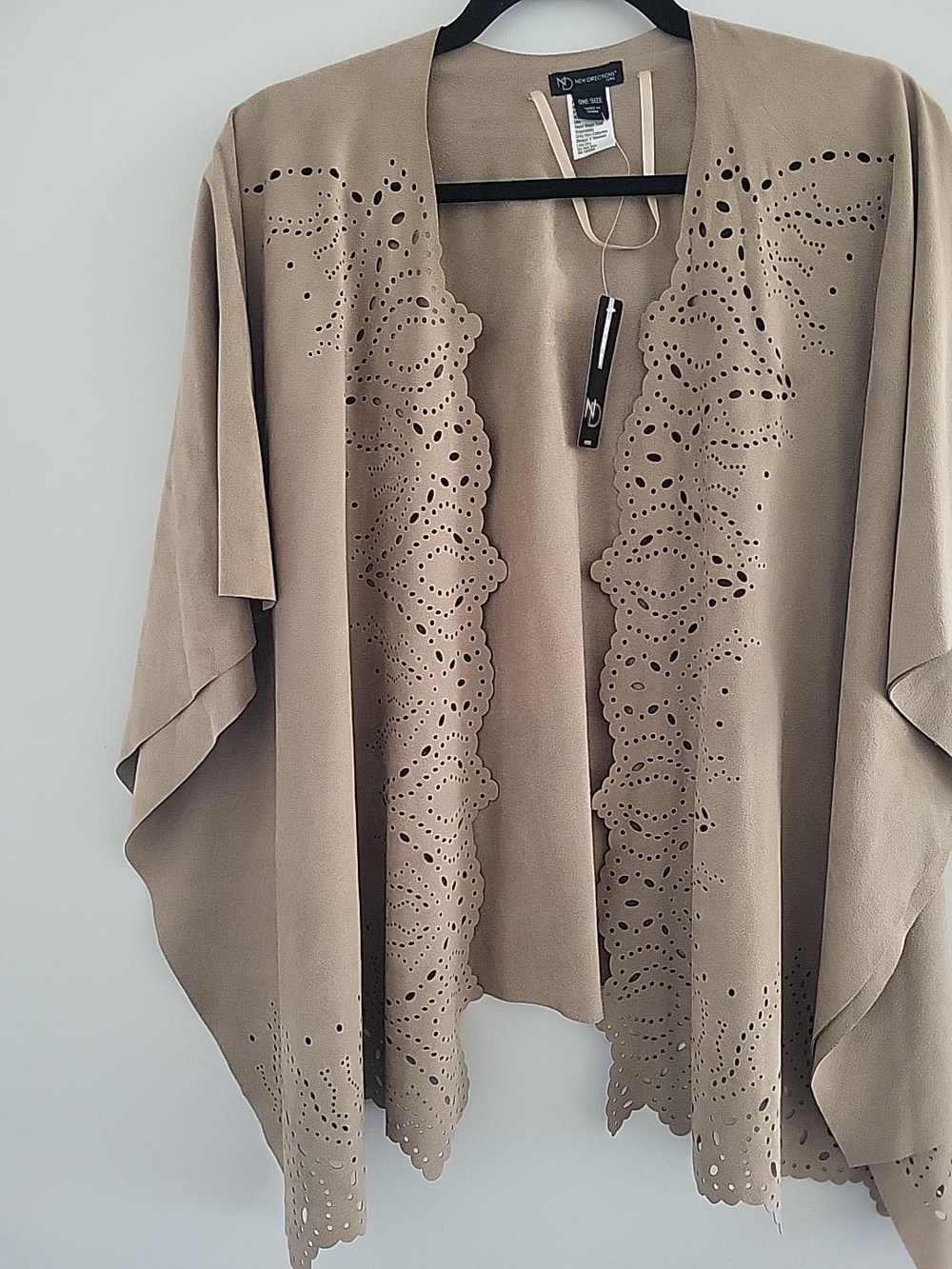 new directions Taupe Laser-Cut Open-Front Poncho Wrap